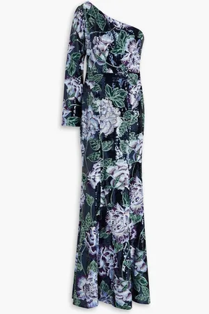Marchesa Notte One-sleeve embellished tulle gown - Blue