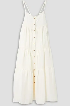 ANEMOS The Flounce tiered linen and cupro-blend midi dress
