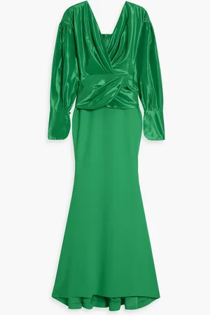 RHEA COSTA Draped taffeta and crepe gown