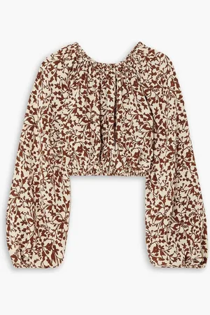 MATTEAU Cropped floral-print mulberry silk-crepe top