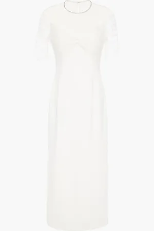 Jenny Packham Tulip crystal-embellished tulle-paneled crepe midi dress - White