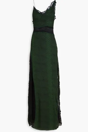 Victoria Beckham Snake-print lace-paneled crepon maxi dress - Green