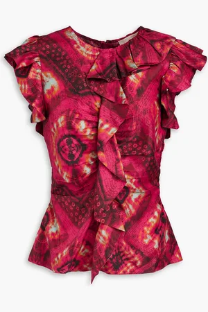 ULLA JOHNSON Vida ruffled printed silk-twill top - Pink