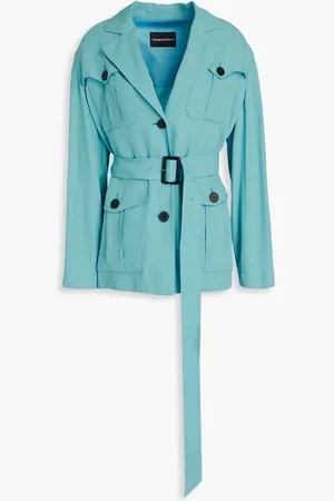 Emporio Armani Belted cupro-blend twill jacket - Blue