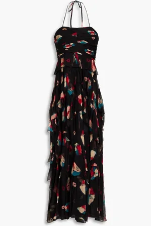ULLA JOHNSON Ruffled printed silk-crepon gown