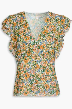 VERONICA BEARD Polly ruffled floral-print silk-crepe top