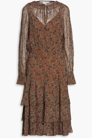 VERONICA BEARD Tunis tiered printed crepe de chine midi dress