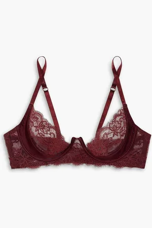 Coco De Mer Seraphine silk-blend satin and lace underwired plunge bra