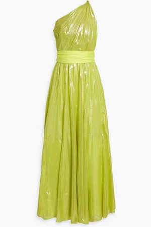 ALICE+OLIVIA Alice Olivia - Milan one-shoulder belted metallic silk-blend gown - Green