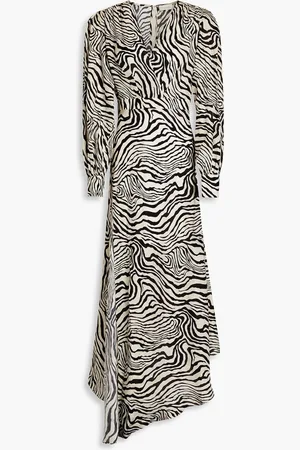 RONNY KOBO Estelle asymmetric zebra-print satin-crepe maxi dress