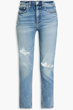 RAG&BONE Wren cropped distressed high-rise slim-leg jeans - Blue