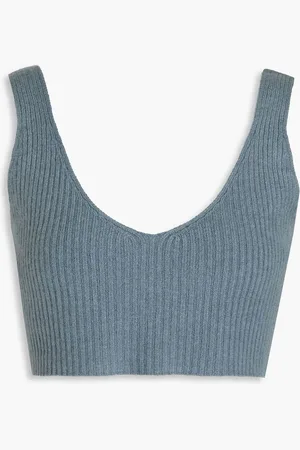 LAPOINTE Cropped ribbed cashmere top - Blue