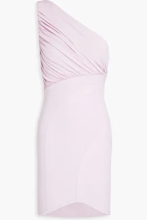 Hervé Léger One-shoulder ruched stretch-knit and jersey mini dress - Purple