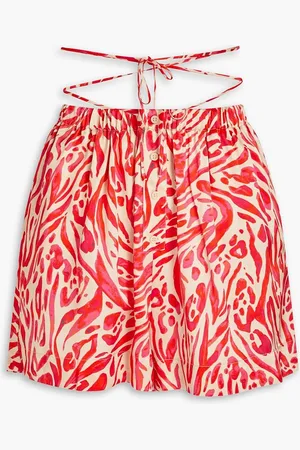 Nicholas Gathered printed silk-satin shorts - Orange