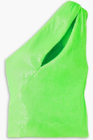 ROTATE Anatasis cropped one-shoulder sequined recycled-mesh top - Green