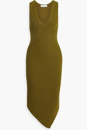 Equipment Lucasse asymmetric ribbed cotton-blend midi dress - Green
