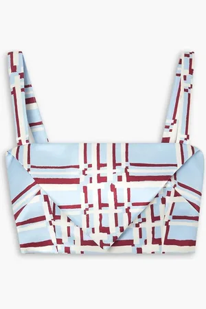 EMILIA WICKSTEAD Zori cropped checked taffeta top - Blue