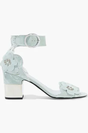 Roger Vivier Podium floral-appliquéd laser-cut suede sandals - Green
