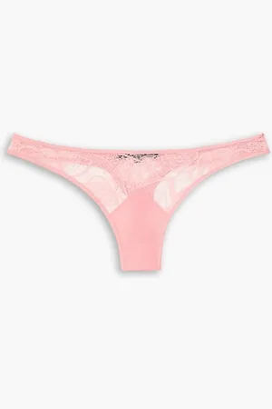 Kiki de Montparnasse Coquette cotton-blend lace and stretch-silk thong - Pink