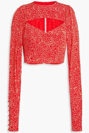 ROTATE Cropped cutout printed jacquard blouse
