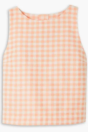 Lisa Marie Fernandez Cropped gingham cotton-blend bouclé top - Orange