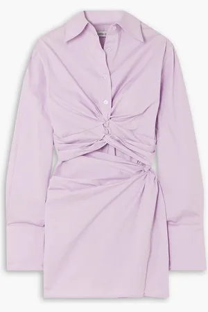 Anna Quan Lola gathered cutout stretch-cotton mini shirt dress - Purple