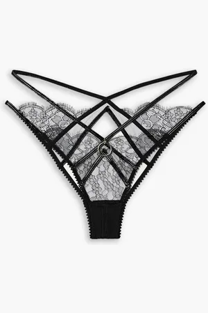 Agent Provocateur Foxie stretch PVC-trimmed cutout embellished Leavers lace briefs