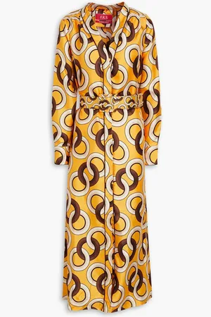 F.R.S For Restless Sleepers Clizio belted printed silk-twill midi dress - Yellow