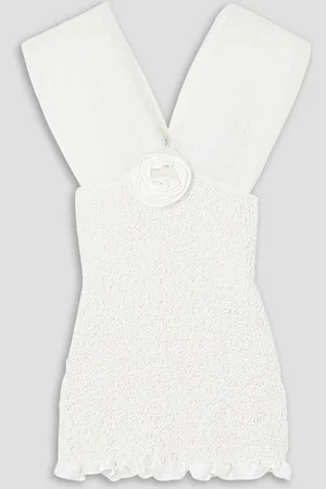 Alessandra Rich Appliquéd shirred silk-satin and tulle mini dress