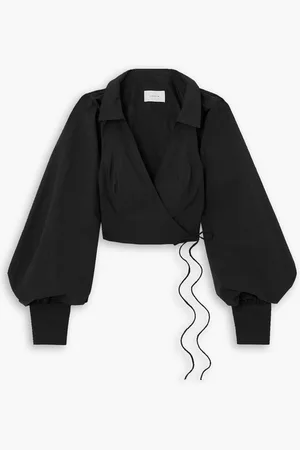 Joslin Phoebe cropped cotton-poplin wrap top
