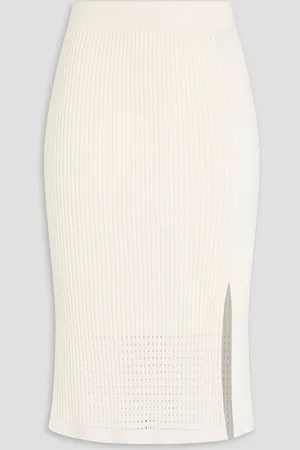 Joseph Pointelle-trimmed ribbed-knit skirt - White