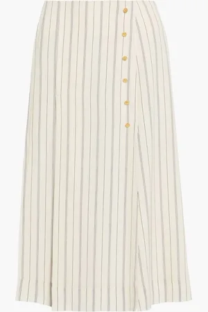 Chloé Pleated pinstriped silk-crepe skirt - White