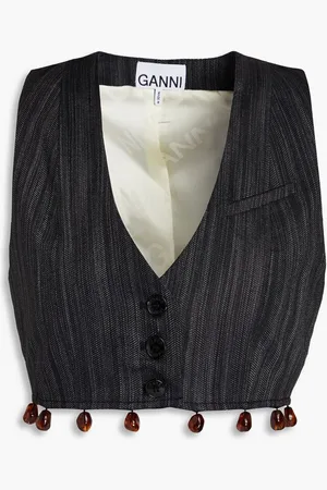 Ganni Embellished cropped twill vest