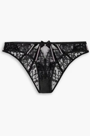 Agent Provocateur Caitriona crystal-embellished satin-trimmed cutout lace briefs
