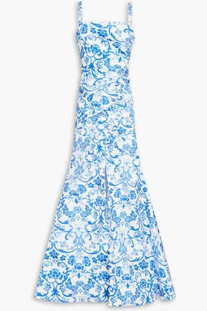 Carolina Herrera Ruched printed ottoman gown