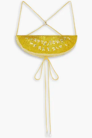 AREA Cropped open-back crystal-embellished wool-blend top