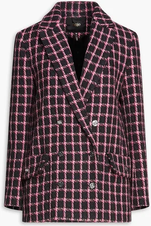 Maje Double-breasted checked tweed blazer - Gray