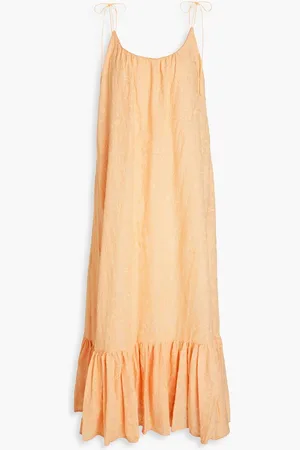 Agua by Agua Bendita Bossa embroidered gathered cotton maxi dress - Orange