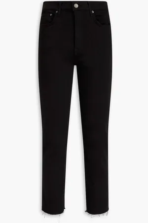 GRLFRND Frayed cropped high-rise slim-leg jeans