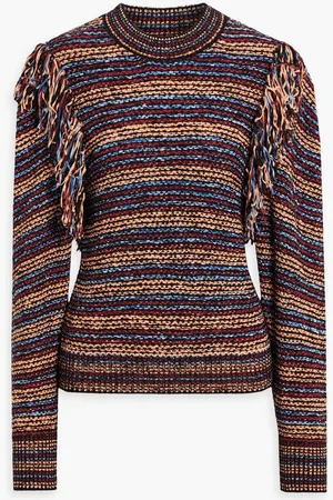 ULLA JOHNSON Arquette fringed striped cotton-blend sweater - Blue