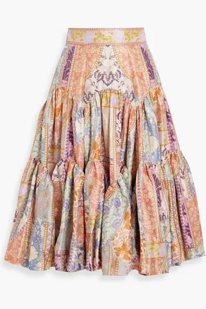 ZIMMERMANN Printed tiered silk-twill skirt - Purple