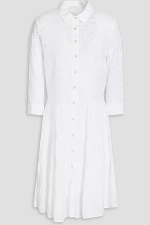120% Lino Broderie anglaise-paneled slub linen mini shirt dress