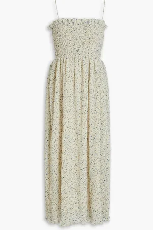 Ganni Floral-print plissé-georgette midi dress - Green