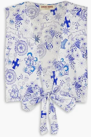 EMPORIO Sonia cropped printed cotton-poplin top
