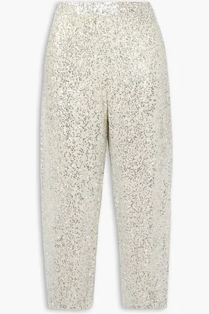 LAPOINTE Cropped sequined cashmere-blend track pants - Neutral