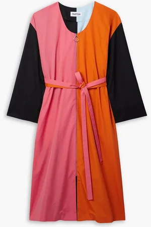 Partow Andy belted color-block cotton-poplin midi dress