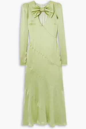 Alessandra Rich Bow-detailed silk-satin midi dress - Green