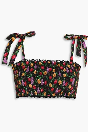 CHARO RUIZ IBIZA Shirred floral-print bikini top