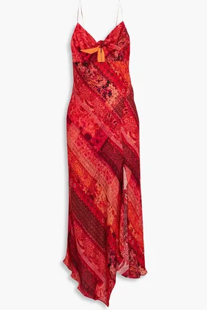 ALICE+OLIVIA Alice Olivia - Harmony asymmetric printed crepe de chine midi dress - Red