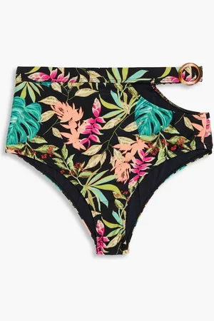 PATBO Cutout floral-print bikini briefs